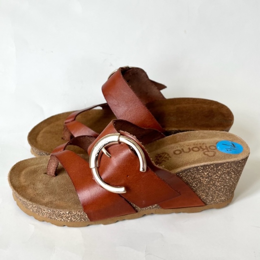 Yokono Wedge Slides Leather Sandals Brown NWOT